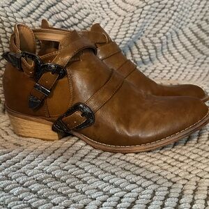 Maurices Brown Leather Ankle Booties with Western Buckles